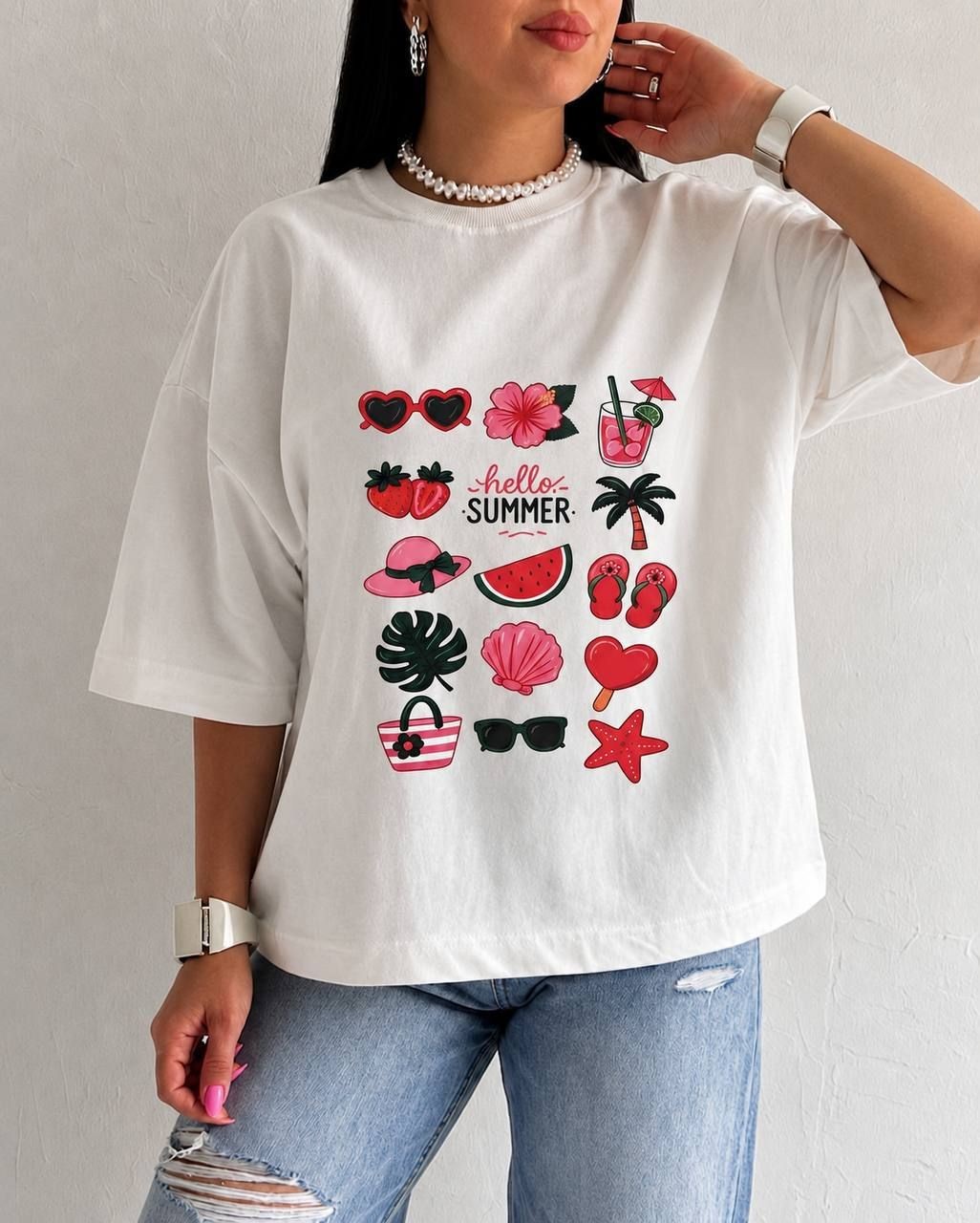 تیشرت یونیسکس باکسی طرح سامر summer فری سایز