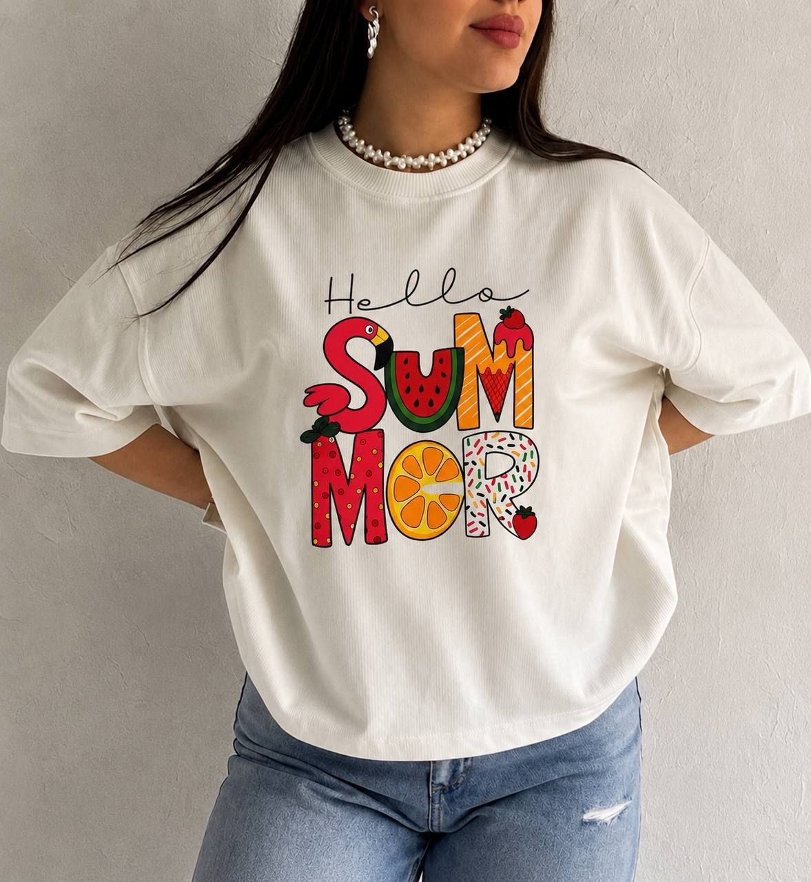 تیشرت یونیسکس باکسی طرح سامر summer فری سایز